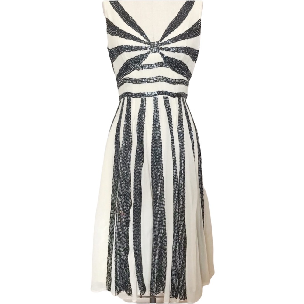 *NWT* Tracy Reese Sequin Embellished Silk Midi Dress Black & White Size 2